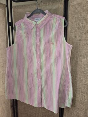 Vintage Women's Willow Lane Sleeveless Button Up Multicolor Striped Shirt 20W